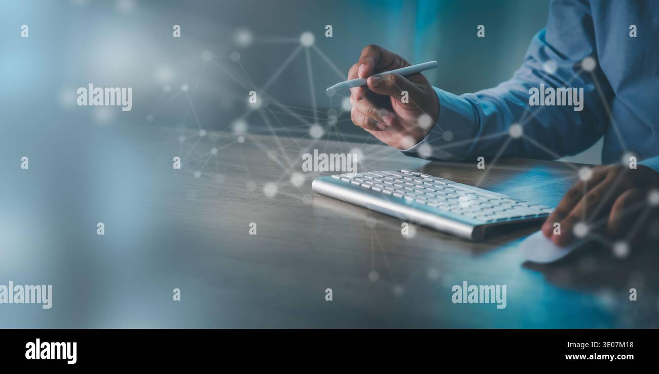 Digital network system connectivity with cloud infrastructure, data integration, enterprise technology computing cloud data integration Stock Photo