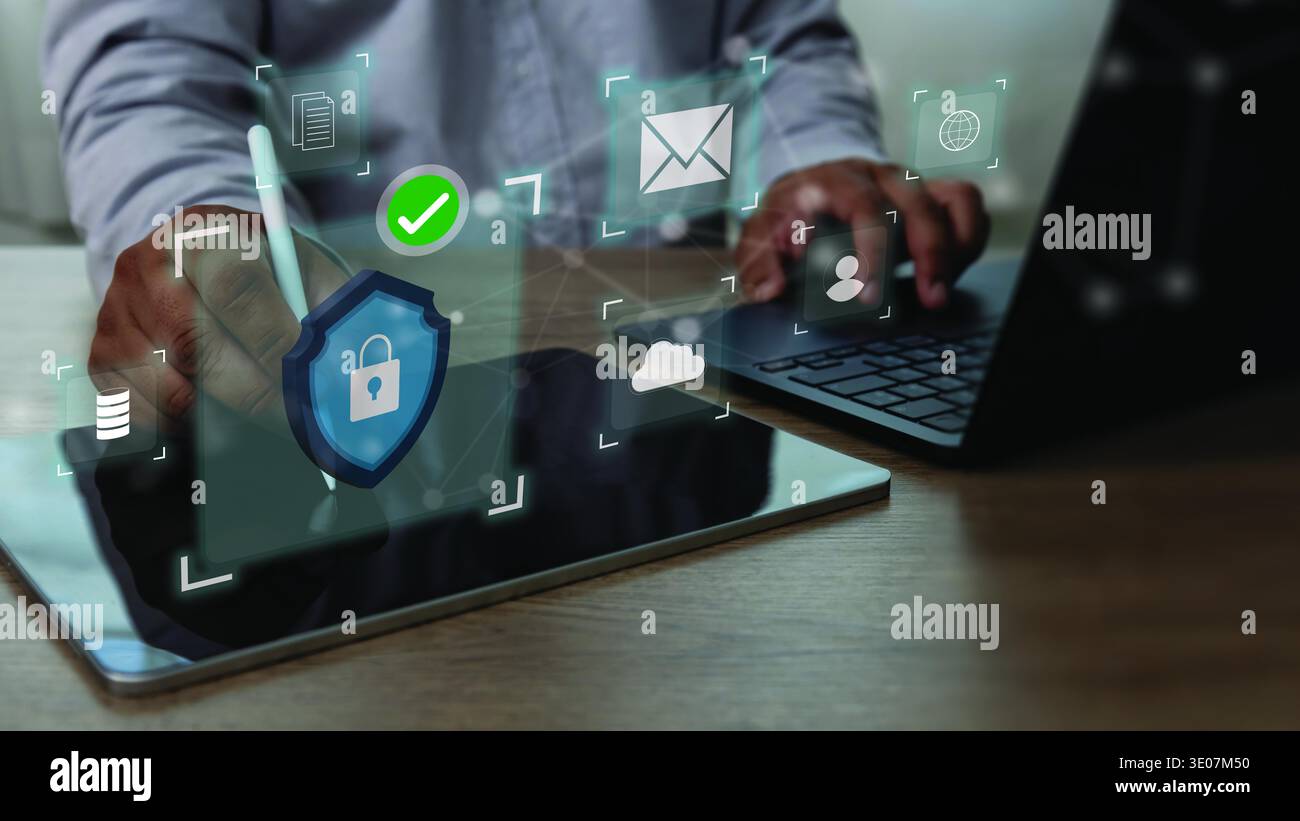 Zero Trust cybersecurity concept enterprise data protection, digital access control, cloud security, encryption, authentication system Zero Trust netw Stock Photo