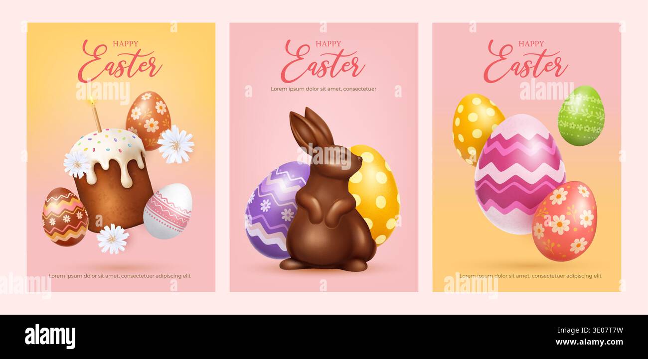Easter banners with cake and decorated eggs Stock Vector