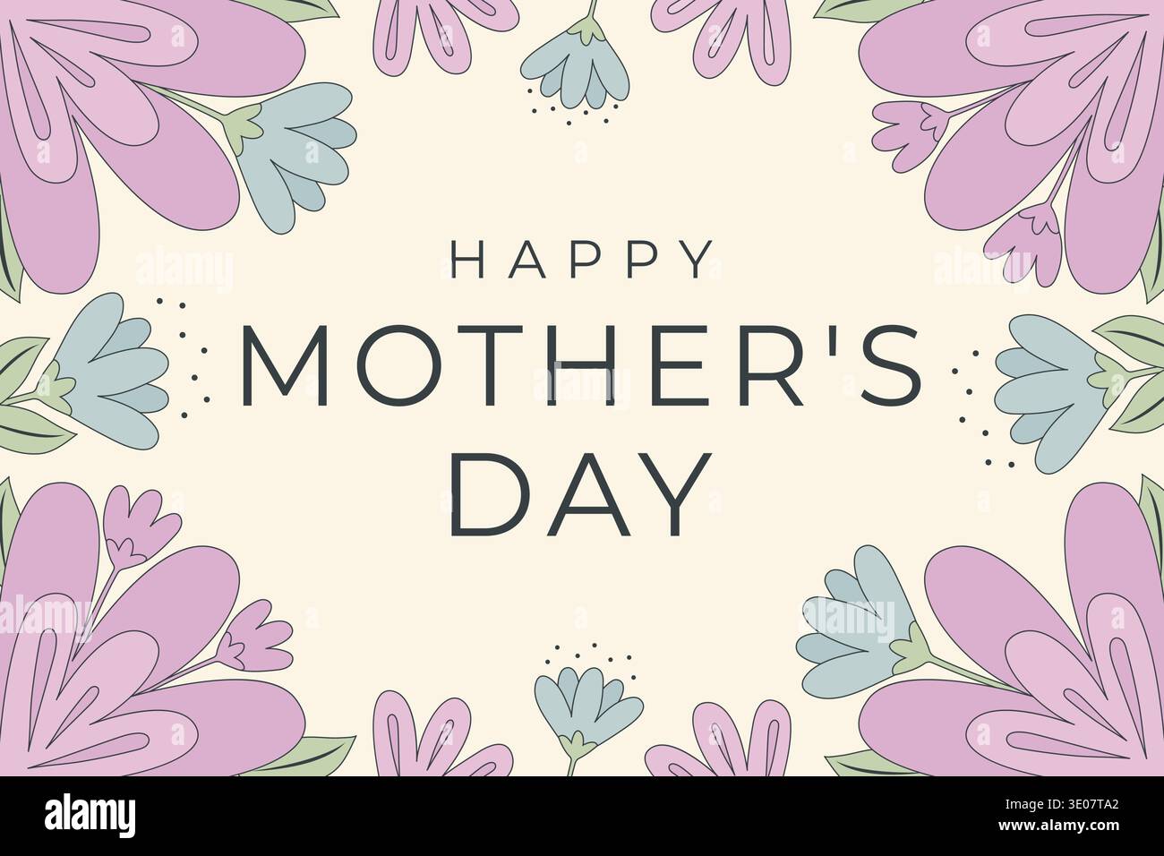 Happy Mothers Day greeting card with purple and blue floral frame ...