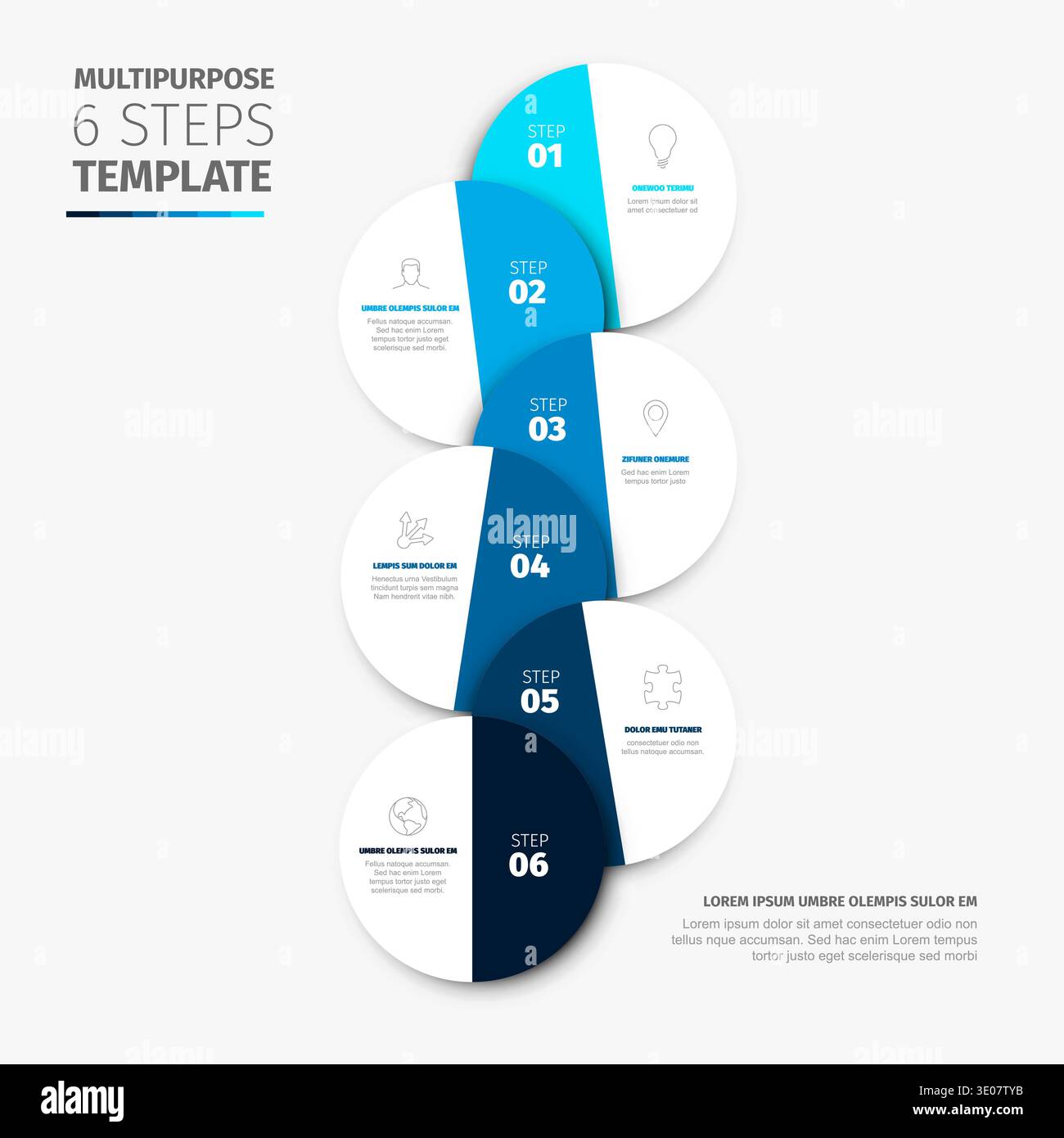 This infographic template features six steps in a professional circular ...