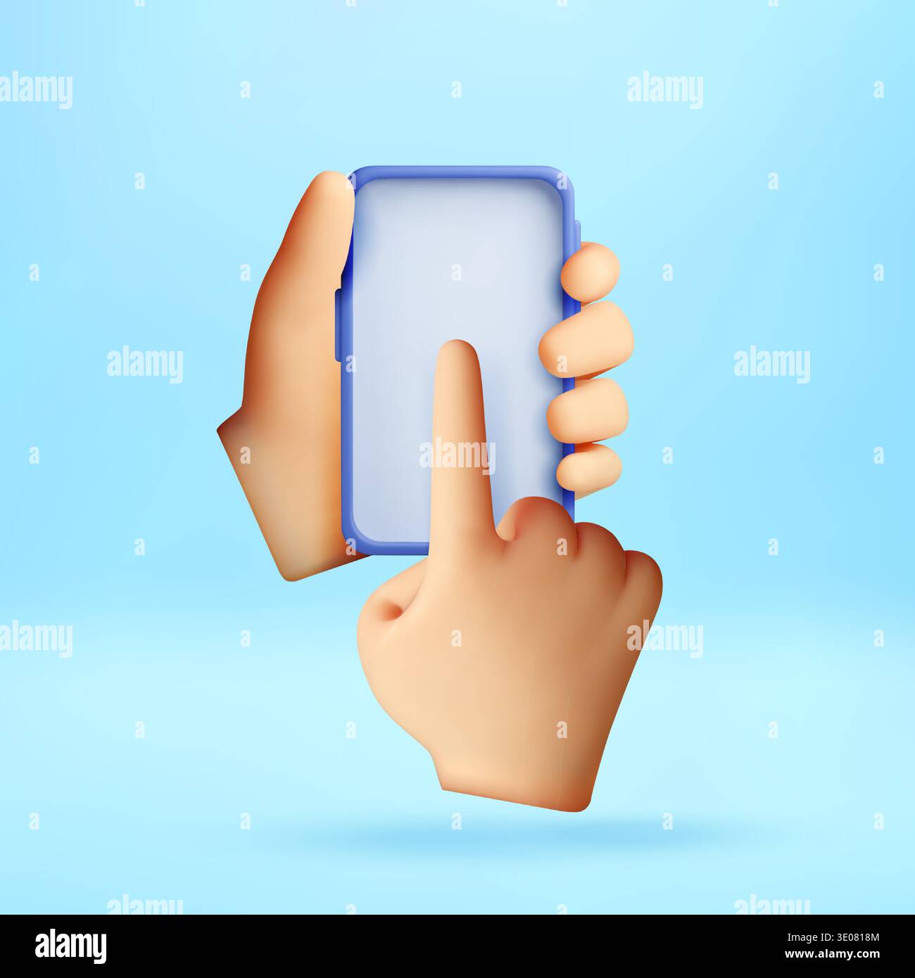 3D hand holding smartphone and tapping screen Stock Vector