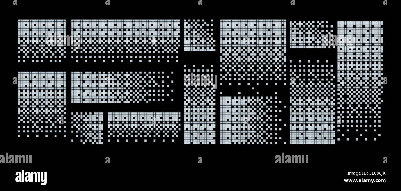 Pattern pixel dot speed background art texture digital vector abstract graphic. This mosaic design features a geometric square dissolve effect with Stock Vector