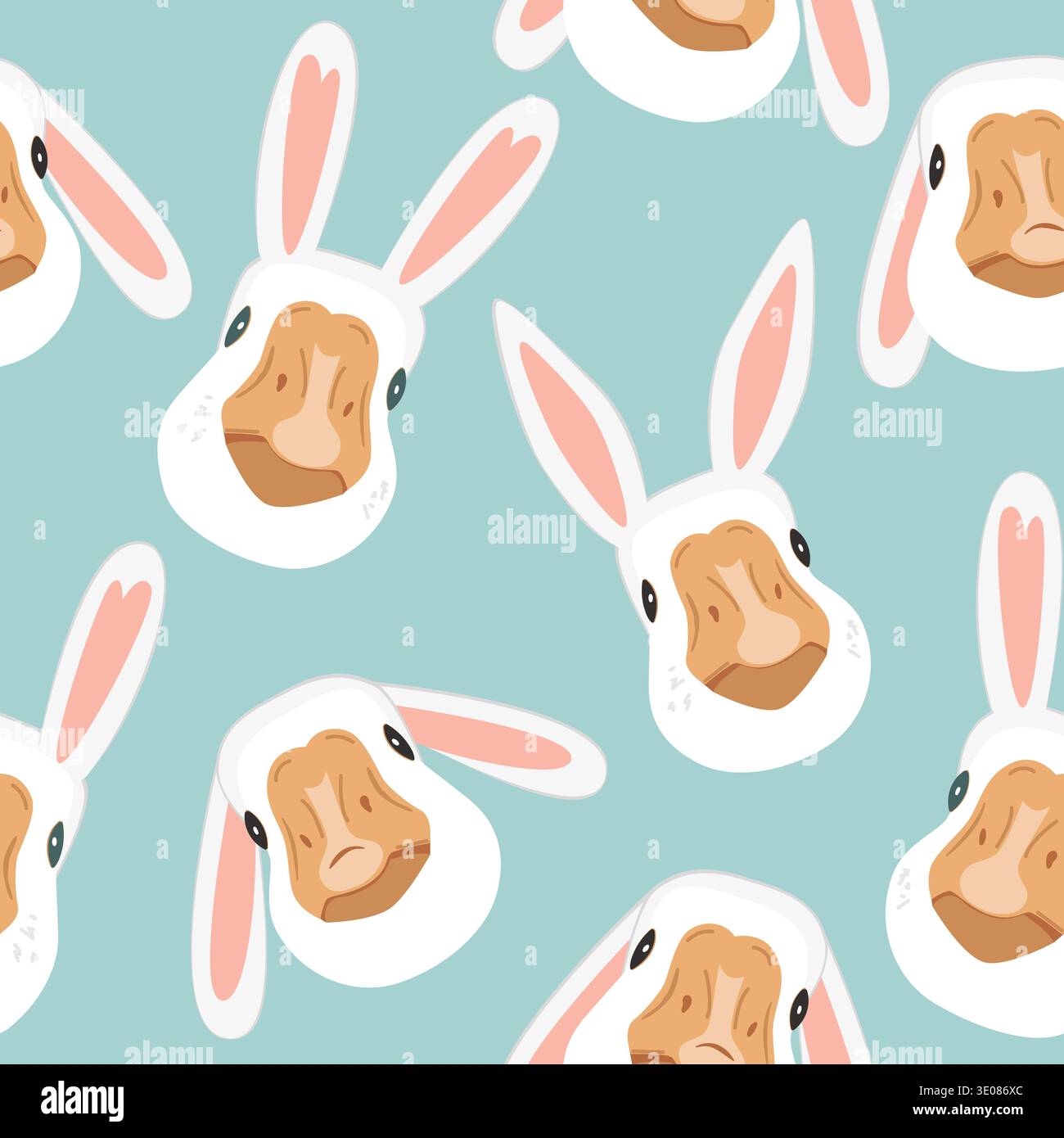 Seamless pattern with cute goose wearing Easter bunny ears. Vector background Stock Vector