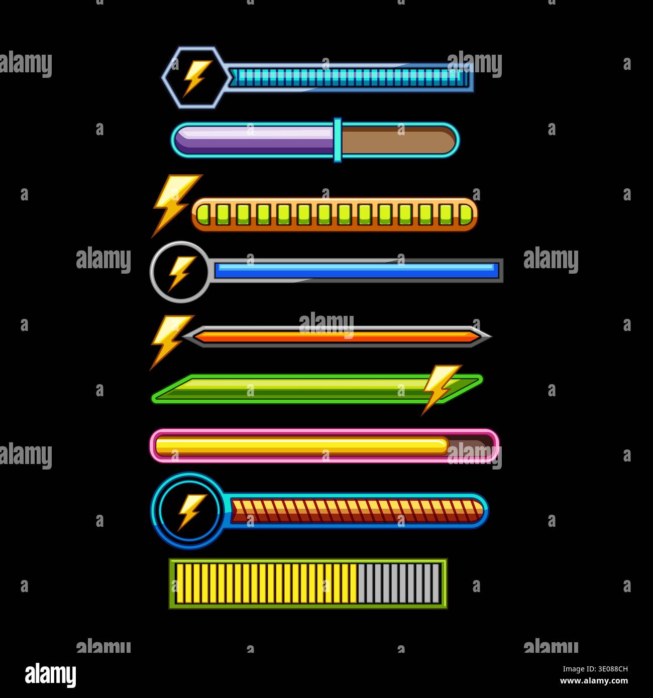 Gaming interface energy and progress bars collection Stock Vector