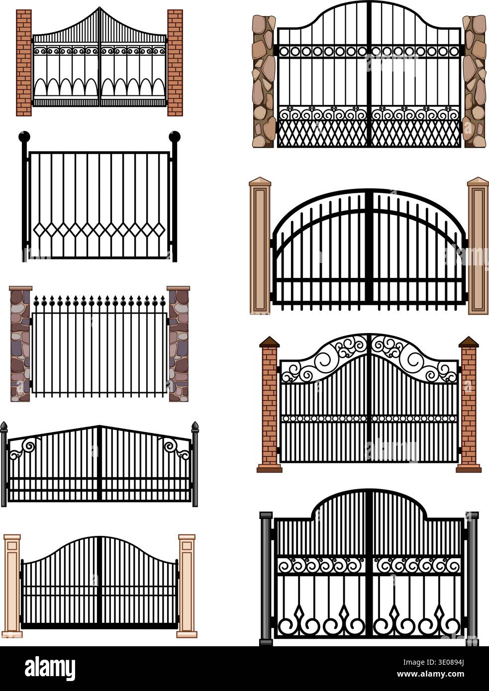 Various wrought iron gates designs collection Stock Vector