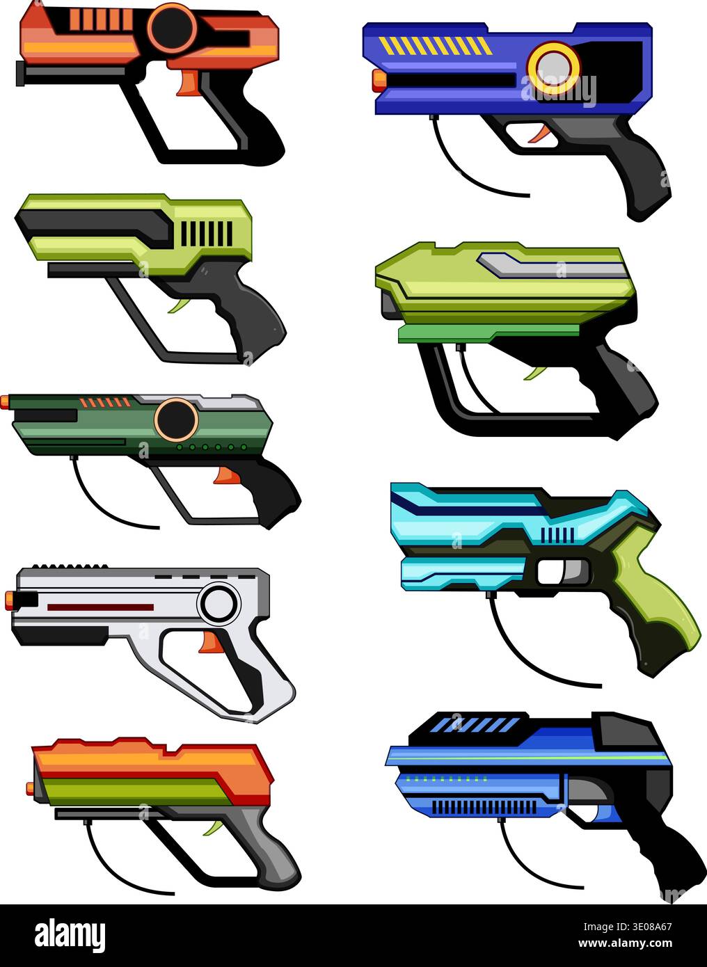 Laser tag game blasters collection future equipment Stock Vector