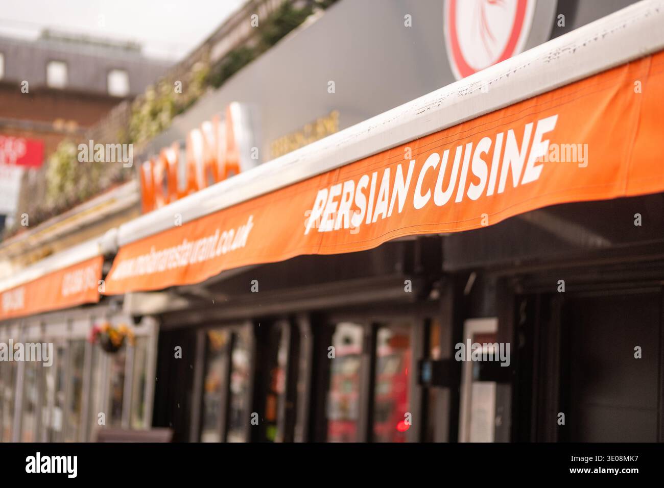LONDON - JANUARY 23, 2026: Molana Persian Cuisine – restaurant awning on Broadway W13 Ealing Stock Photo