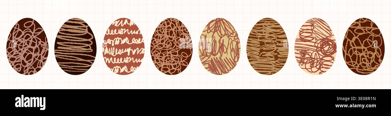 Vector chocolate Easter doodle eggs, fun hand drawn decorated scribble egg shapes for spring designs, collages and invitations Stock Vector