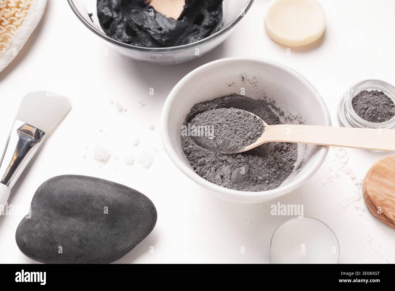 Facial mask and scrub on white background Stock Photo