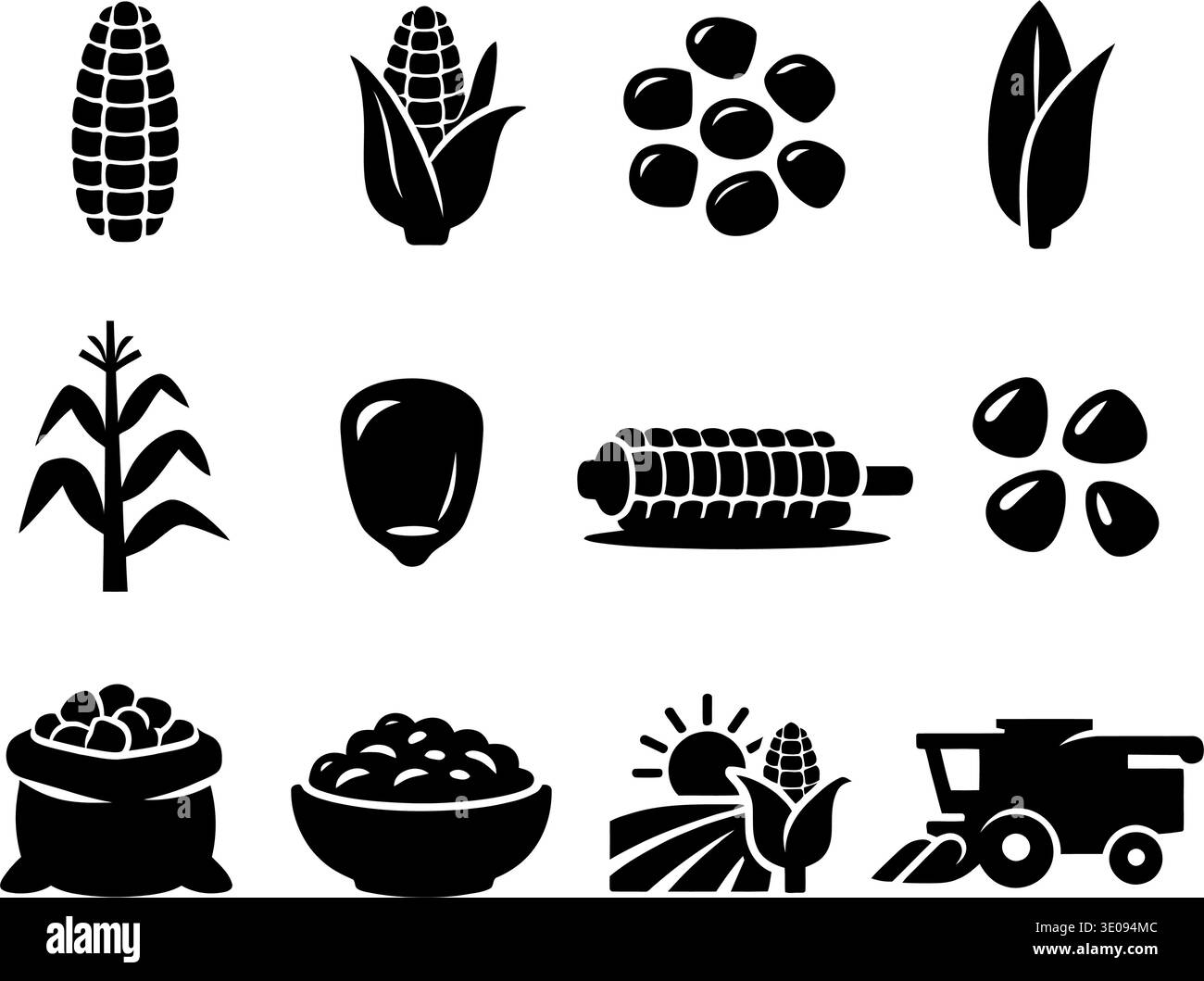 set of black silhouette corn and maize icons simple flat vector ...