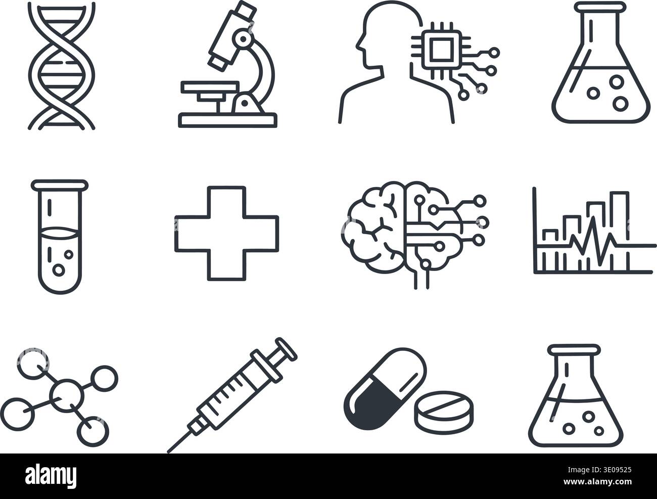 Science, scientific activity elements - minimal thin line web icon set. Vector illustration Stock Vector