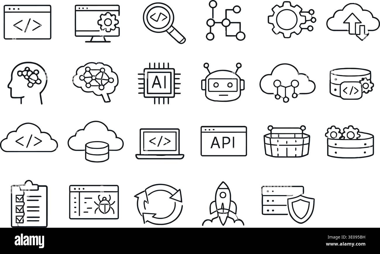 Mobile app development line icons set. Stock Vector