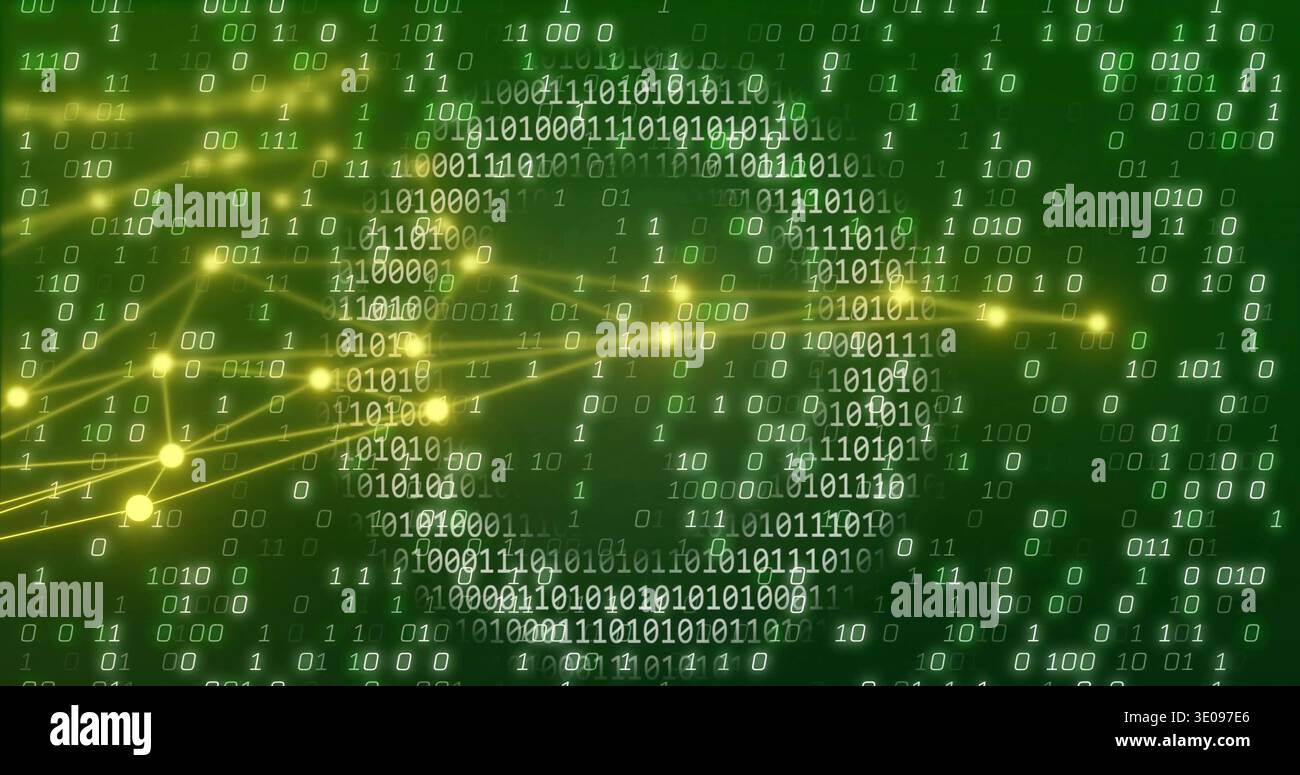 Displaying central digit cluster pulsing in cyberspace, with binary digits and glowing nodes Stock Photo