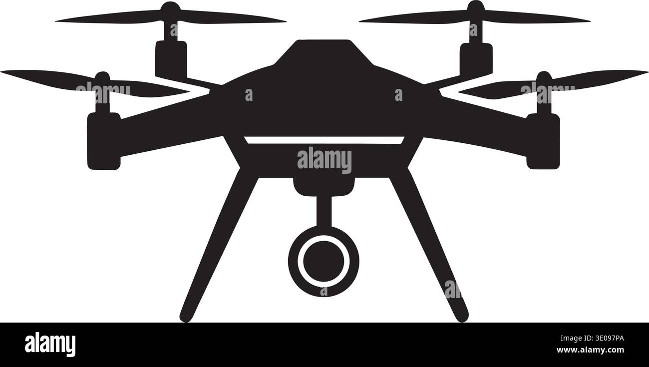 Black and white vector silhouette of a quadcopter drone with four ...
