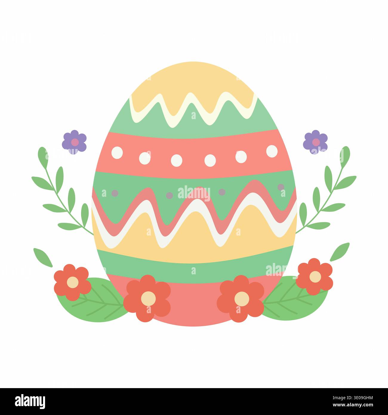 Easter Egg Decorated with Spring Flowers and Foliage Stock Vector