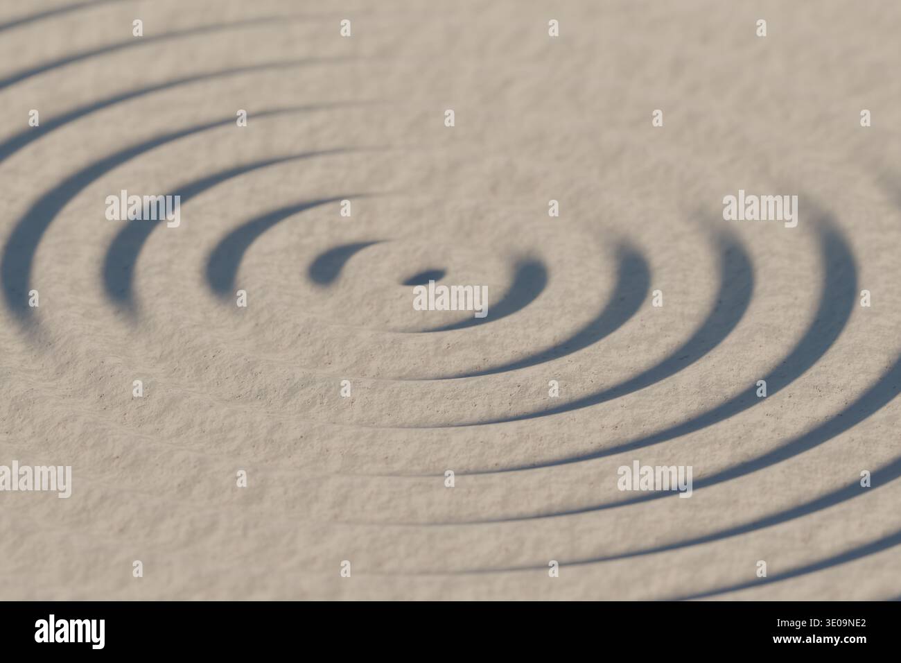 Circular ripples formed on smooth sand, highlighting natural wave patterns. 3d rendering Stock Photo