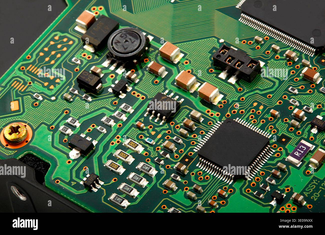 Closeup of computer micro circuit board Stock Photo