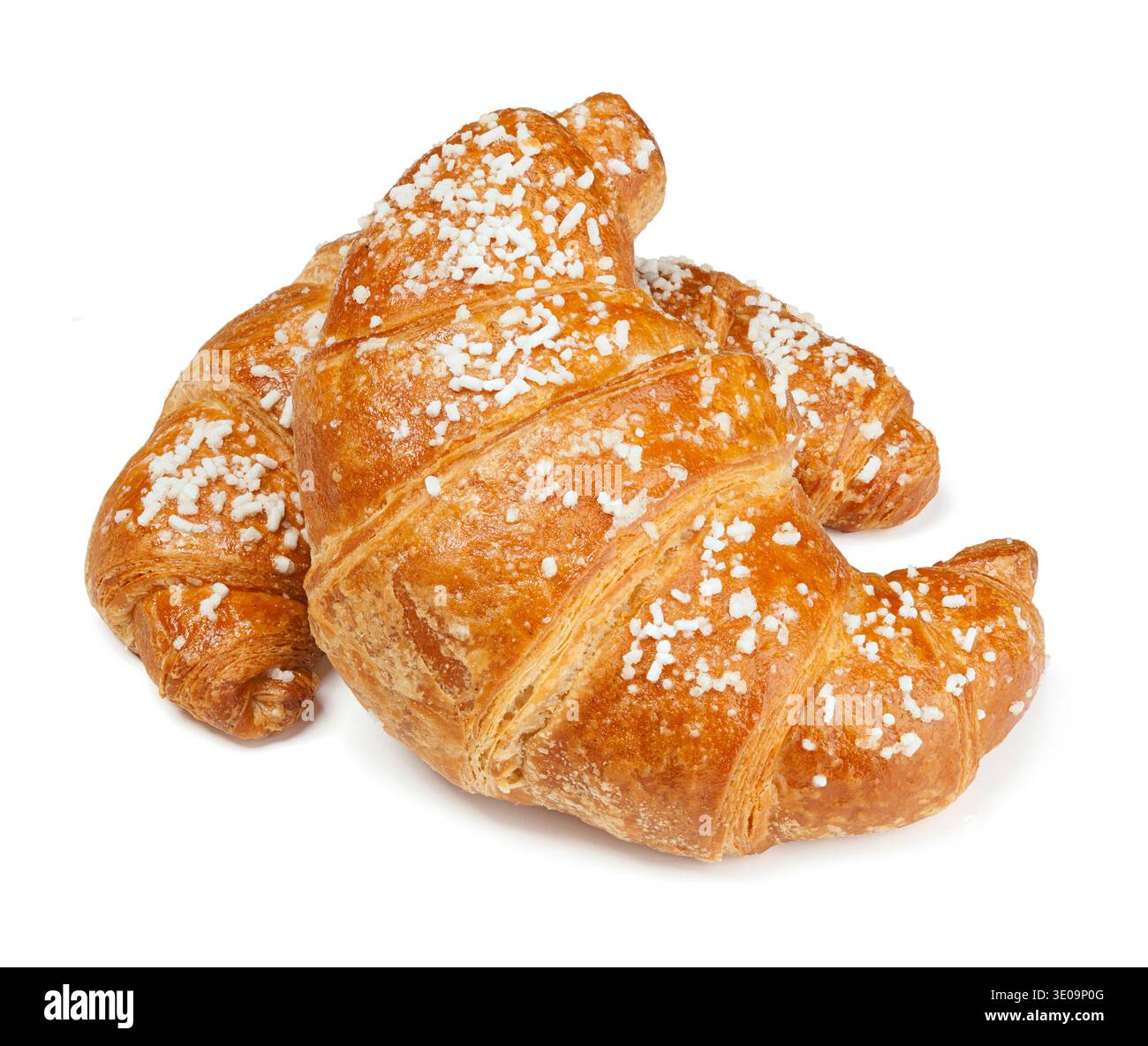 Two fresh croissants isolated on white background. Stock Photo