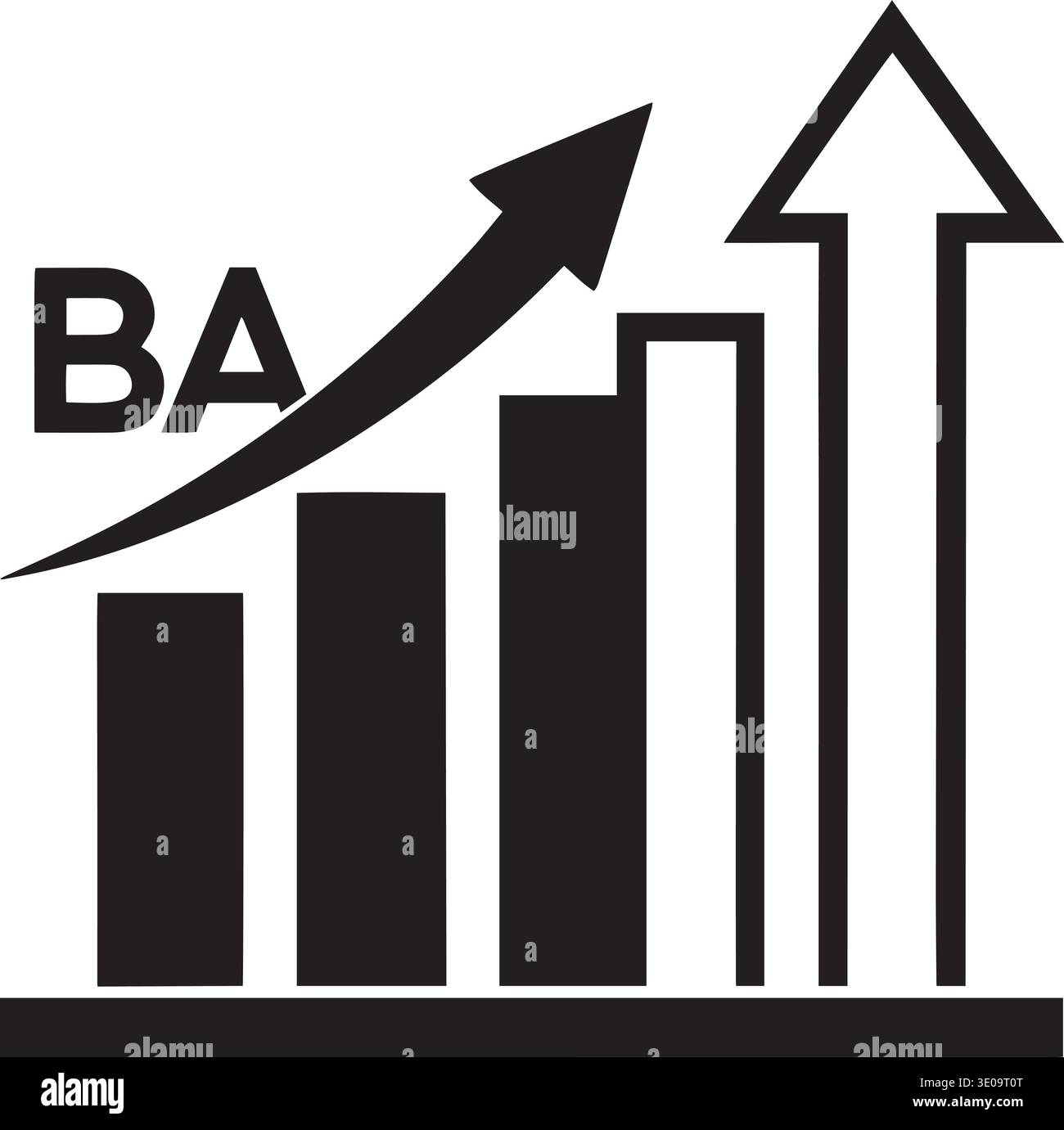 Black and white vector silhouette of a bar chart with upward trending ...