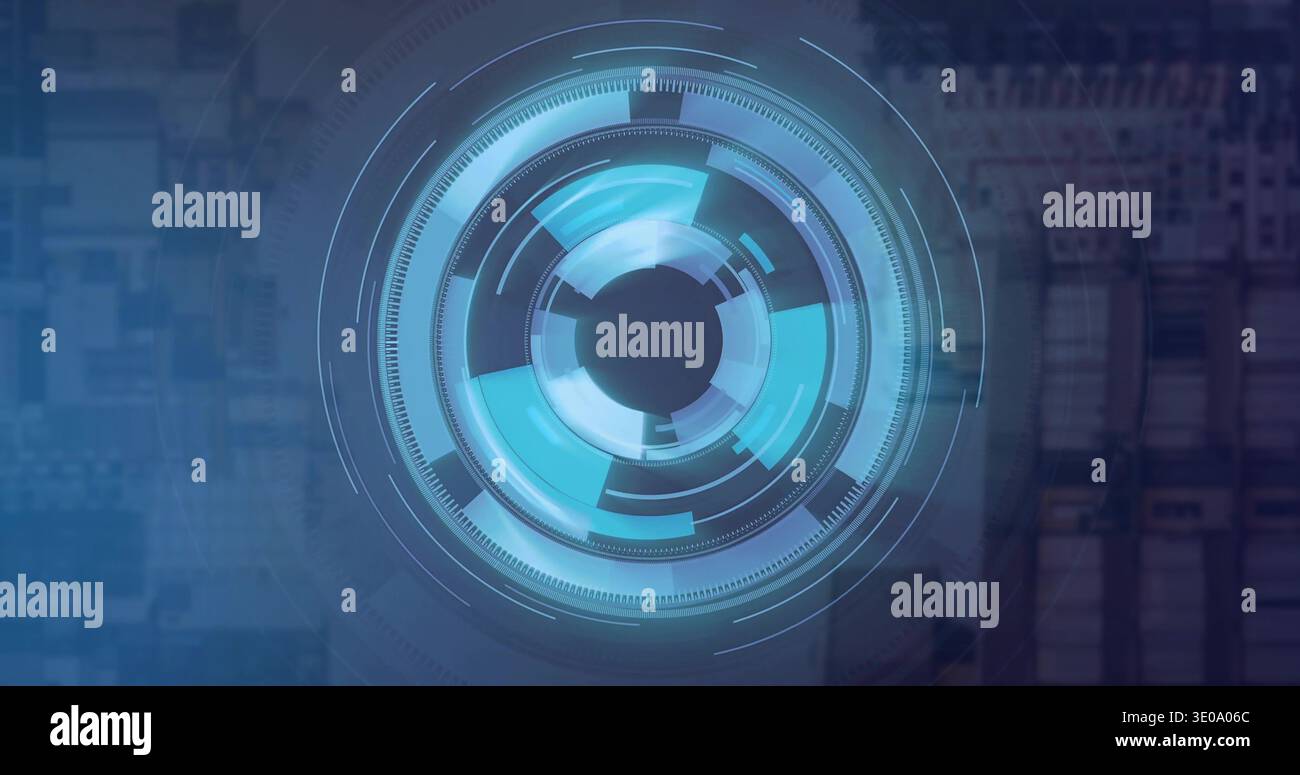 Rotating central HUD scanning digital interface, showing concentric ...