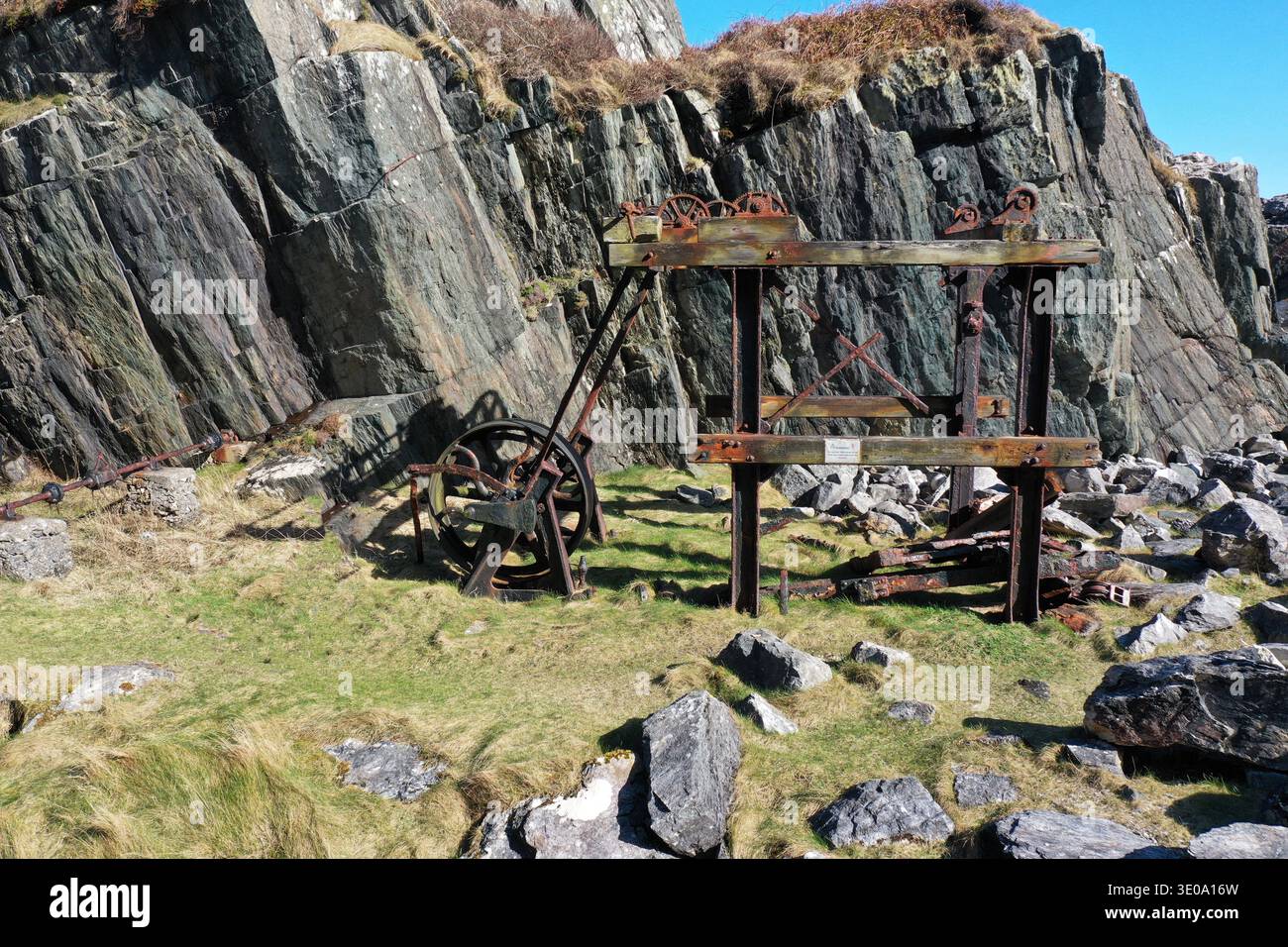 Derelict marble quarry equipment on the Isle of Iona, Inner Hebrides Scotland Stock Photo