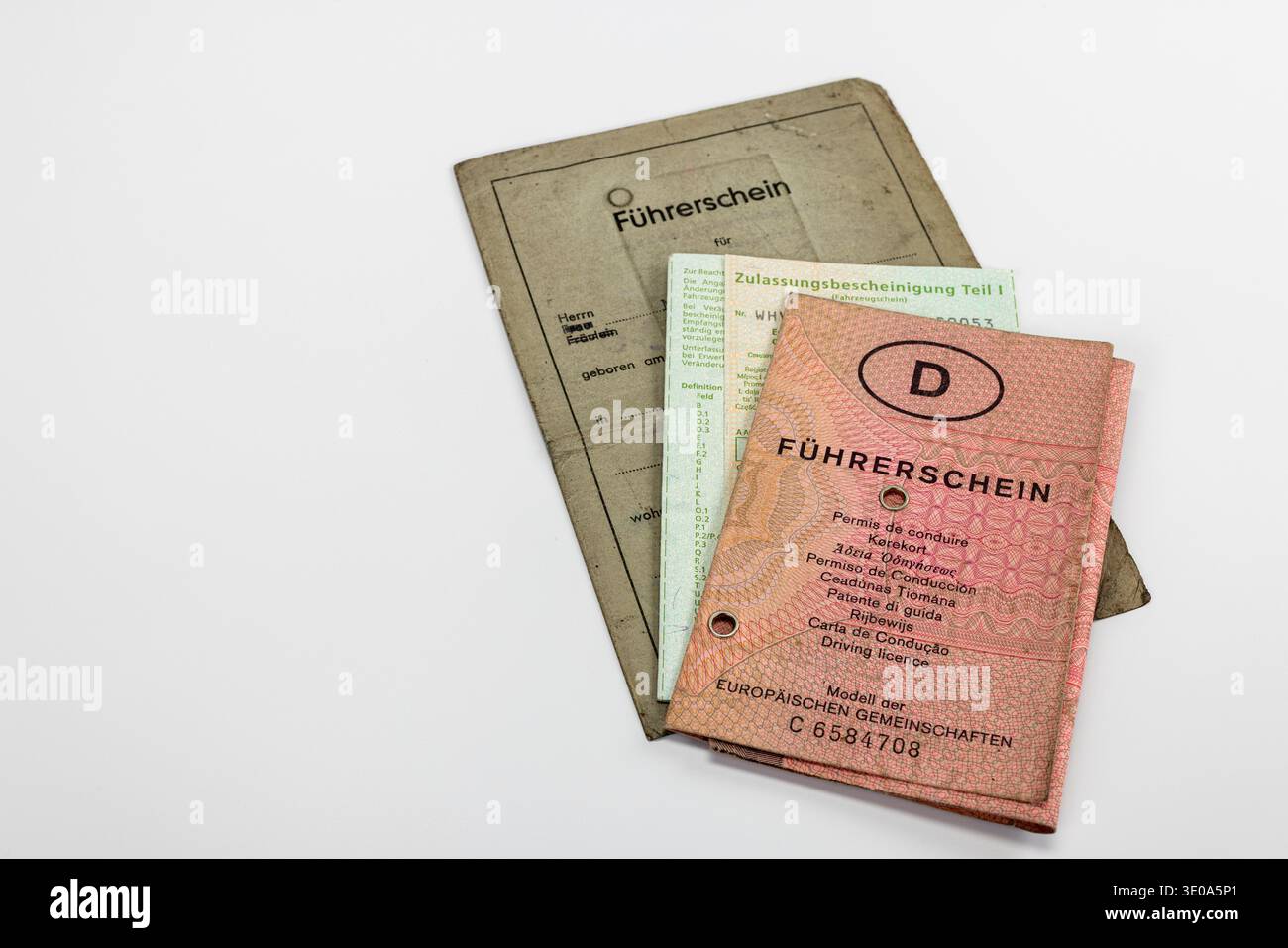 Paper License Grey driving license, registration certificate part I, pink paper ...