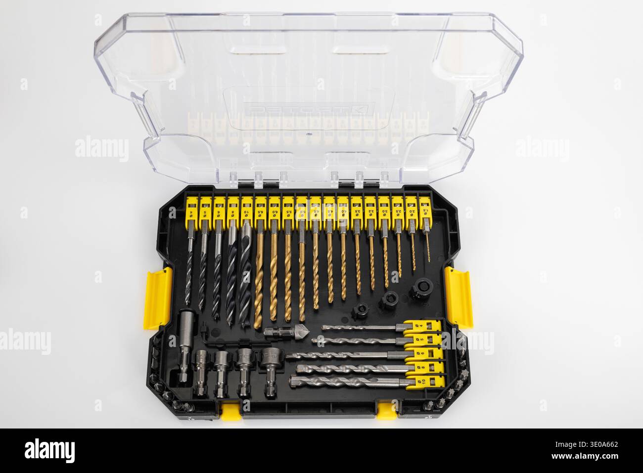 Combi box, various drill bits and screwdriver bit set from Trotec, white background, Stock Photo