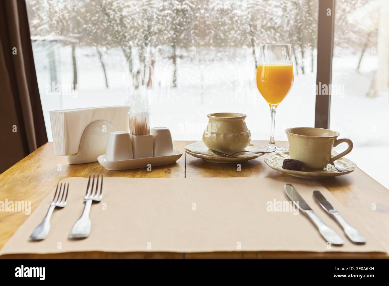 Table set for breakfast at restaurant Stock Photo