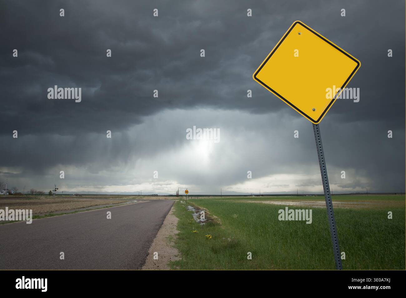 Blank Road Sign with Ominous Storm Background Stock Photo
