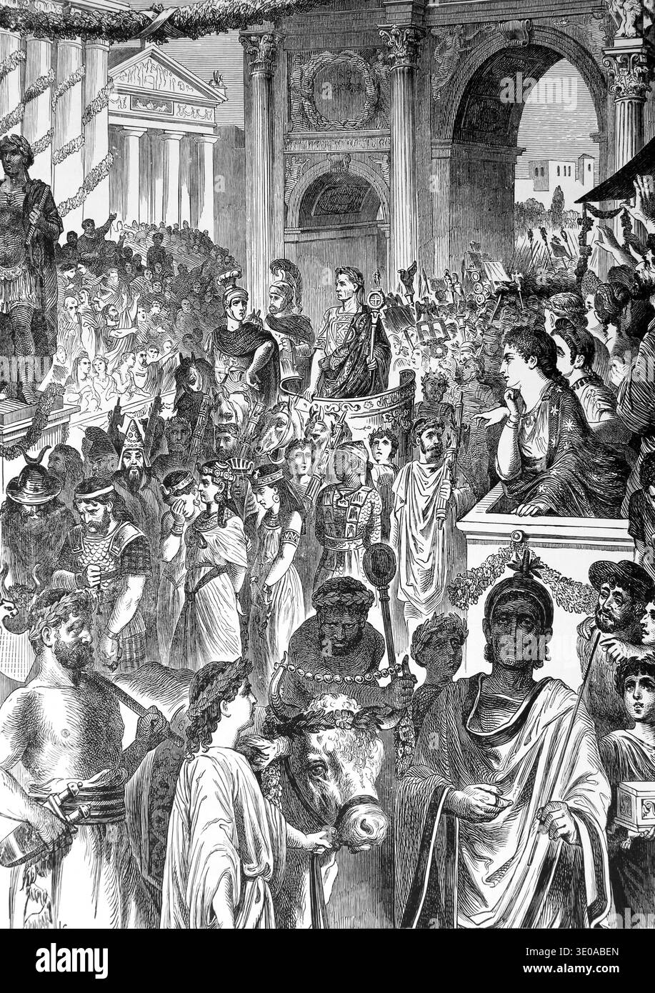 Rome Rode Illustration of the Triumphal March of Julius Caesar where he rode in a ...
