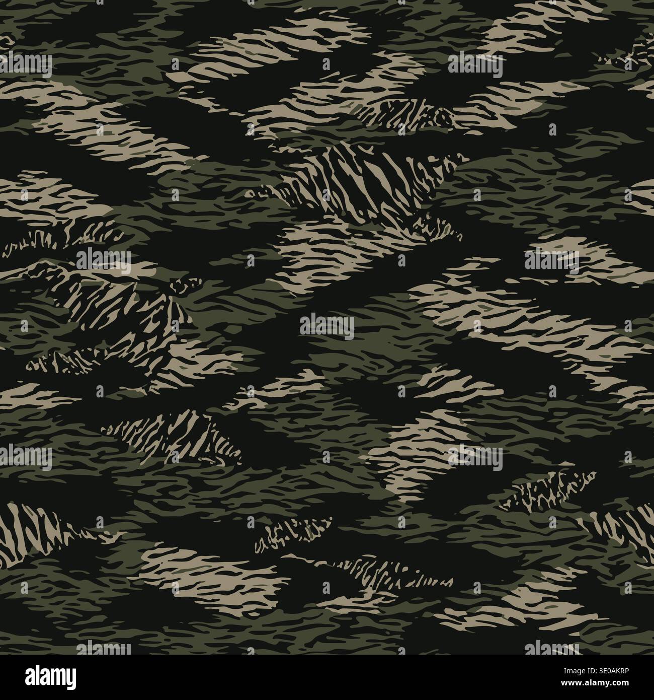 Green and Black Tiger Stripe Camouflage Pattern Military Tactical Fabric Texture, vector modern print, seamless fabric texture. Ornament Stock Vector