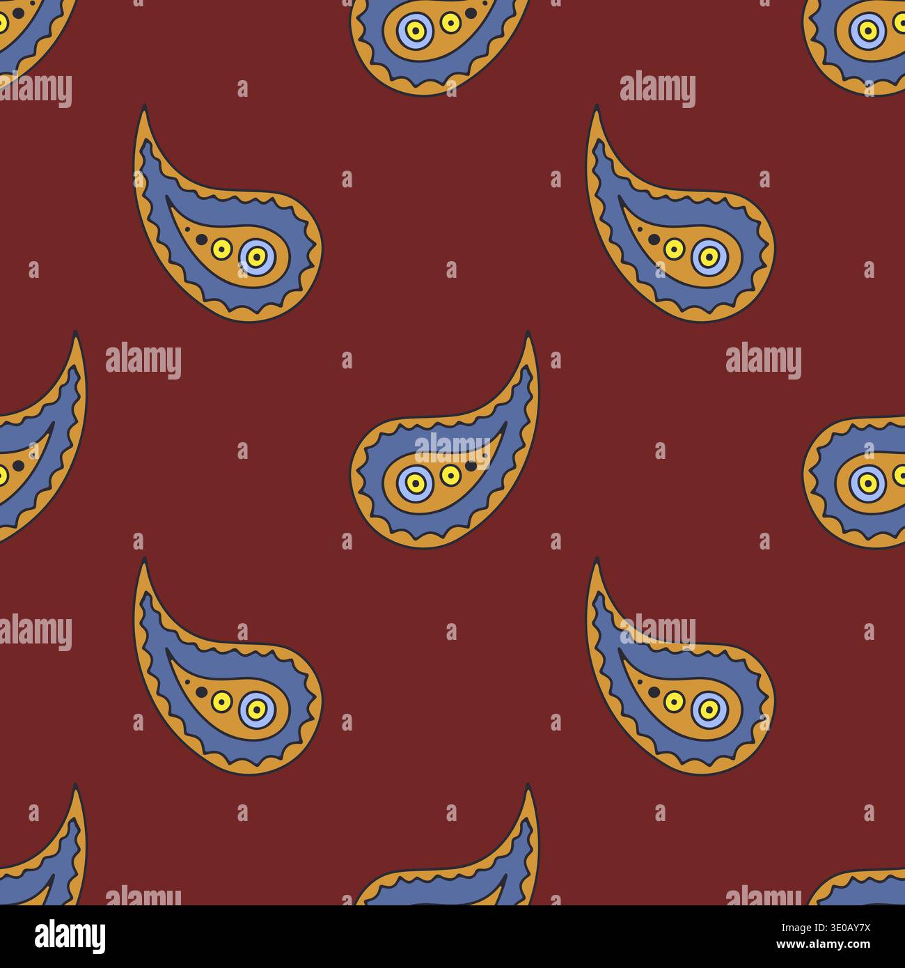 Seamless pattern with blue Paisley motifs Stock Vector