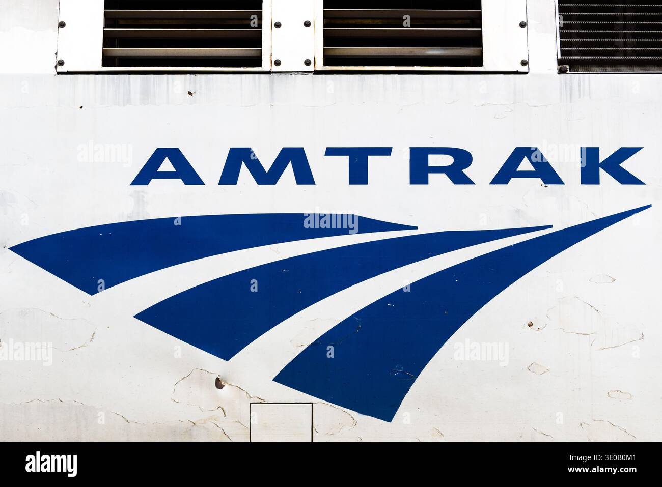 Amtrak symbol logo, Amtrak train, USA. Stock Photo