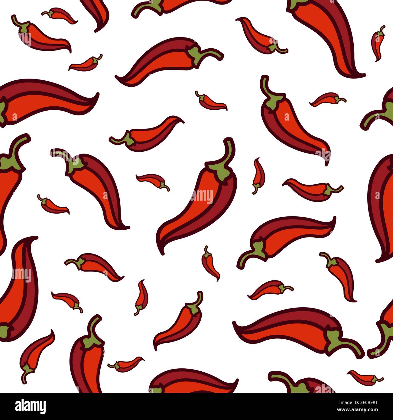 Chili peppers seamless pattern isolated on white background Stock Vector