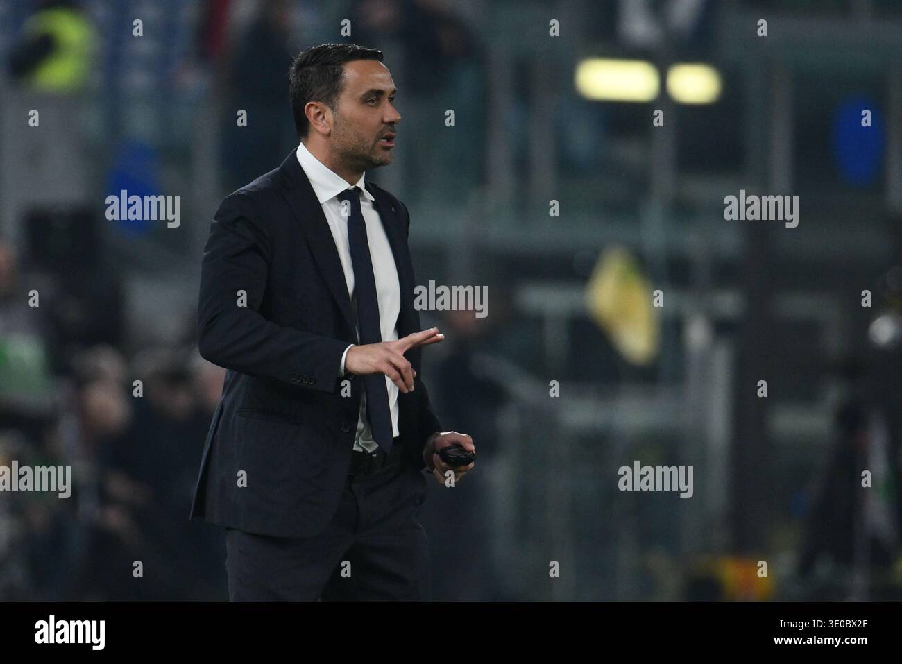 Raffaele Palladino head coach of Atalanta BC ges during the Italian Cup Semi Final first leg between SS Lazio and Atalanta BC at Olympic Stadium in R Stock Photo