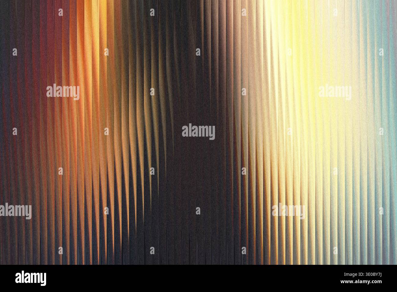 Vertical ribbed glass texture with warm light creating a gradient of colors from dark brown to bright yellow and blue Stock Photo