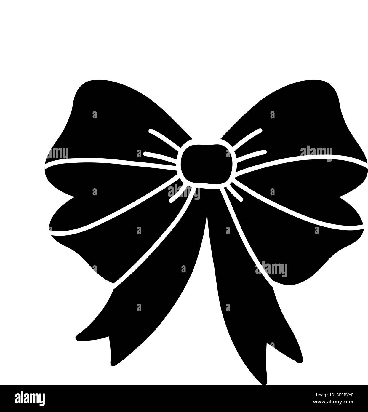 Hand drawn bow, simple black silhouette, elegant decorative element Stock Vector