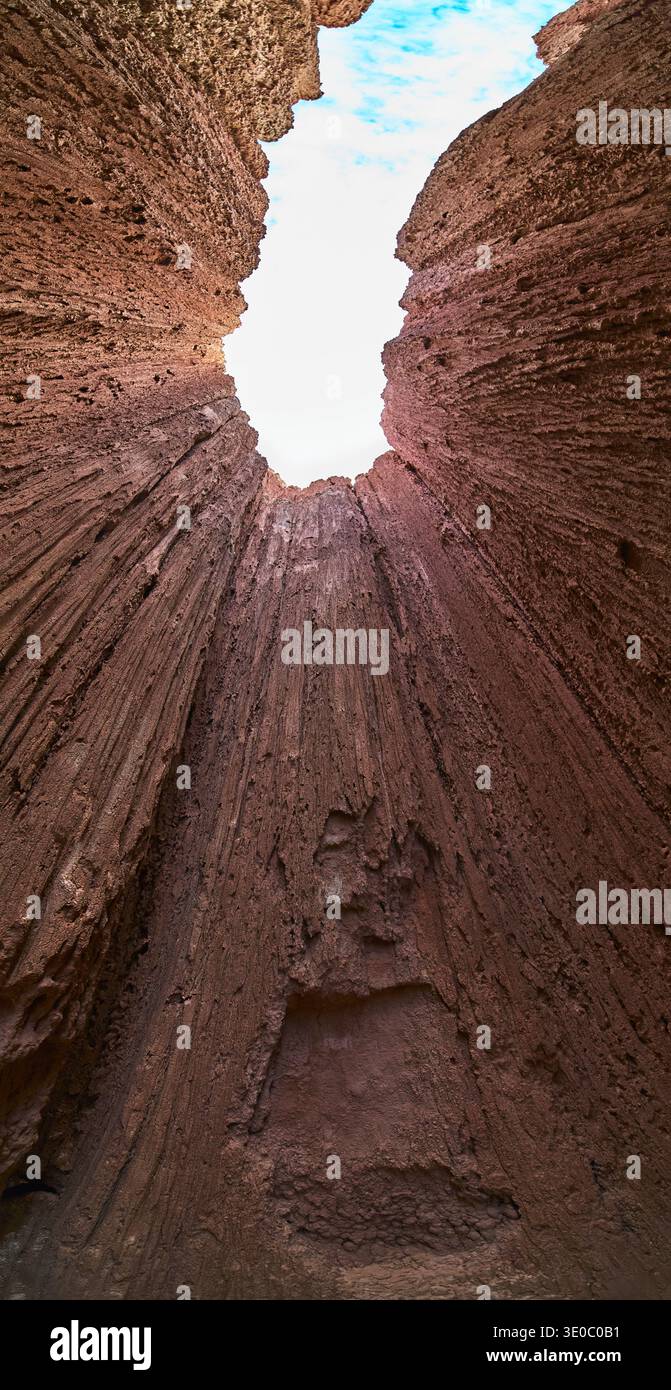 Slot Canyon Walls Texture and Sky View Cathedral Gorge State Park Nevada Stock Photo