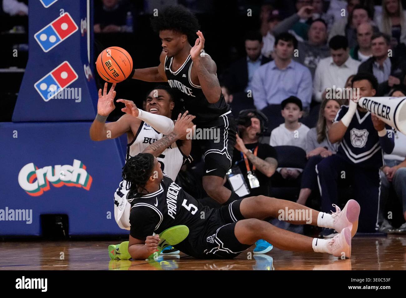 Butler forward Michael Ajayi (5) passes away during the second half of ...