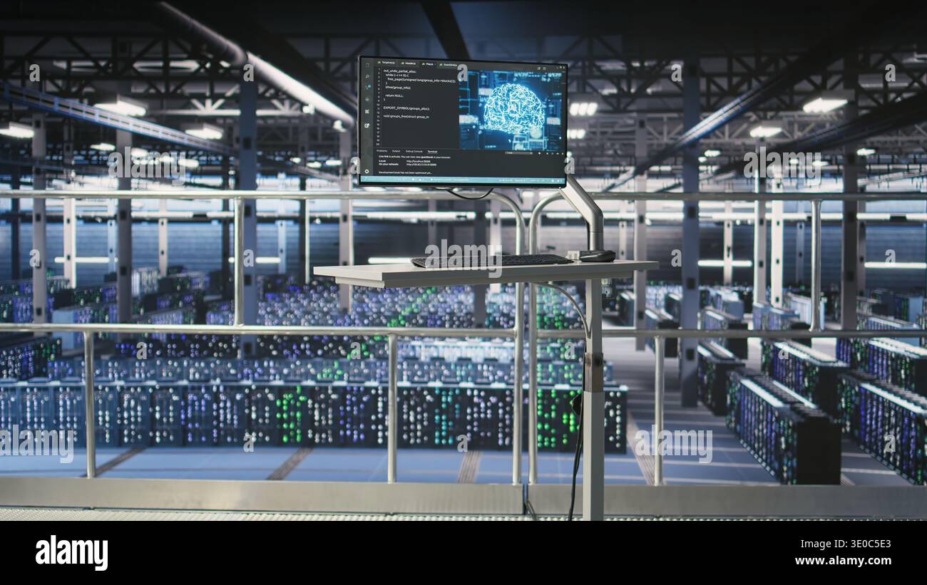 Industrial platform workstation in automated data center displaying ...