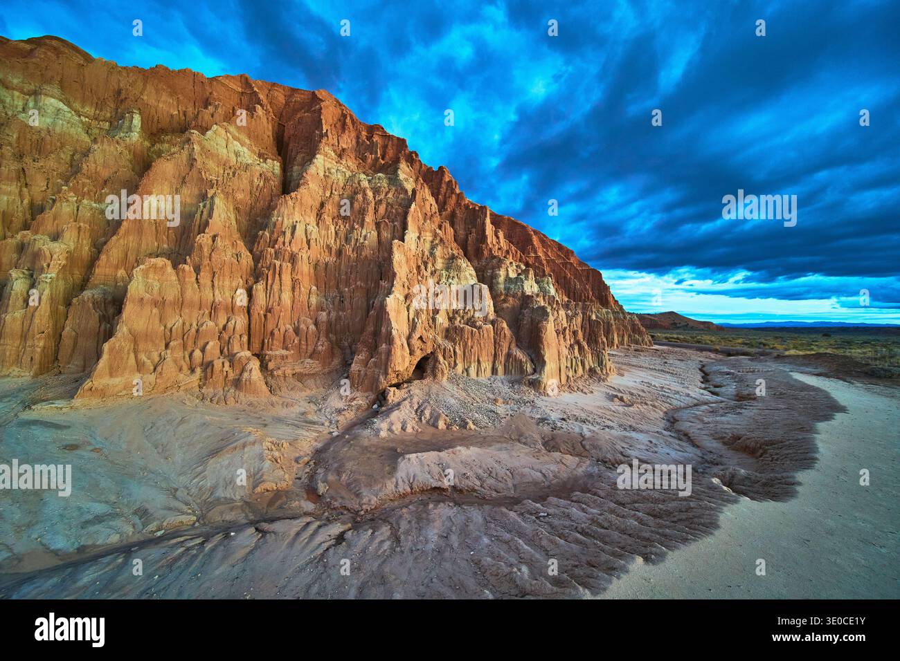 Cathedral Gorge State Park Dramatic Cliffs and Stormy Sky in Nevada Stock Photo