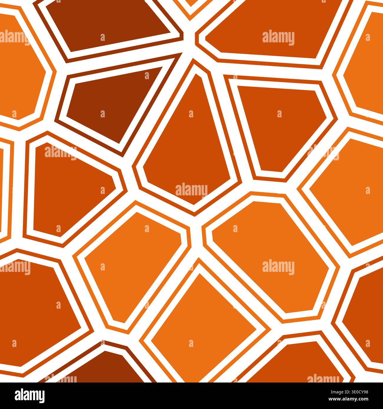 Vibrant Voronoi tessellation seamless pattern. Orange and white irregular polygonal shapes create abstract geometric design. Stock Vector
