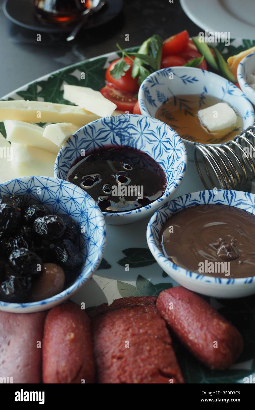 Food platter with assorted items in a restaurant setting Stock Photo