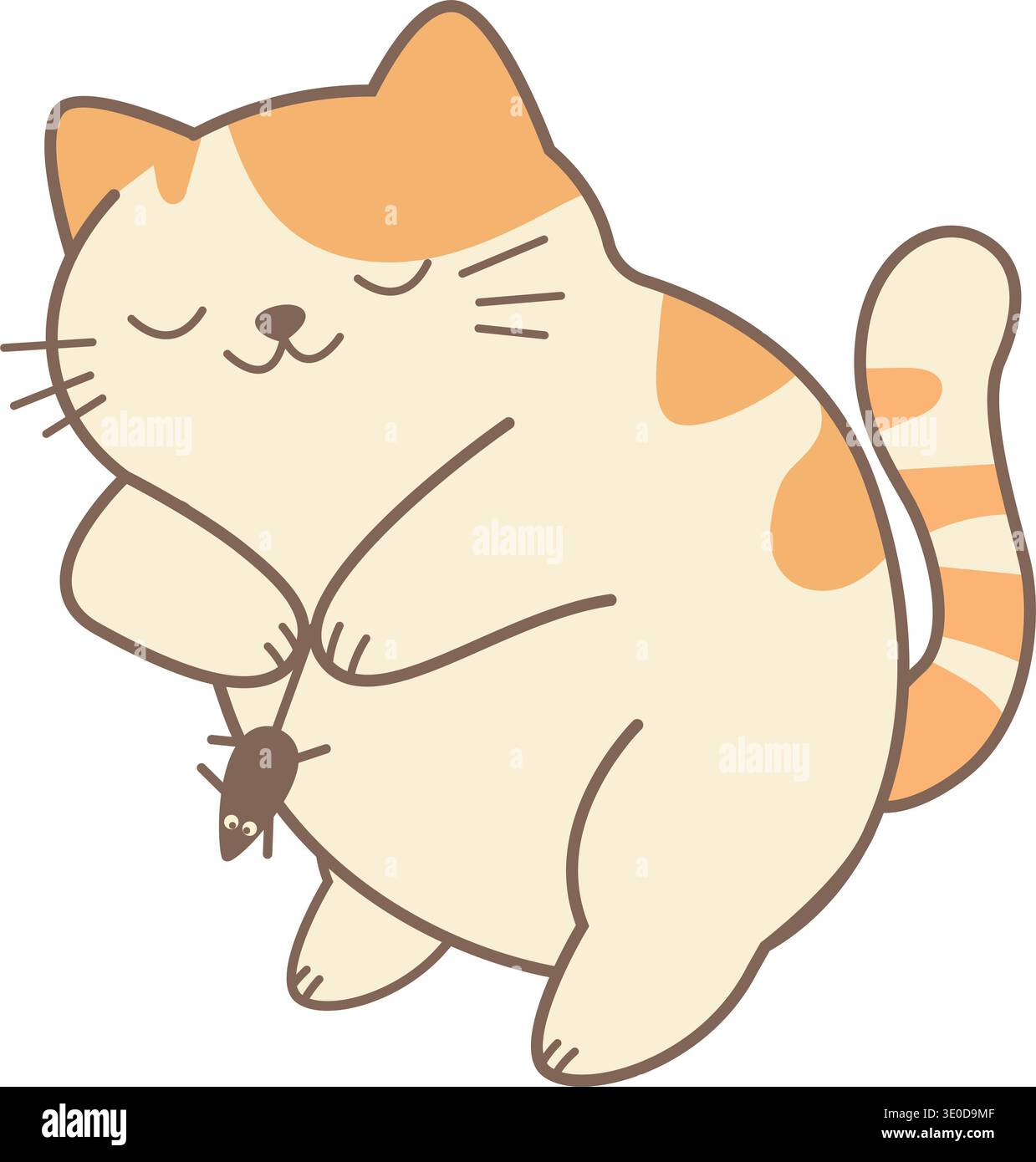 Cute cat with mouse in fun flat style illustration. PNG Stock Photo