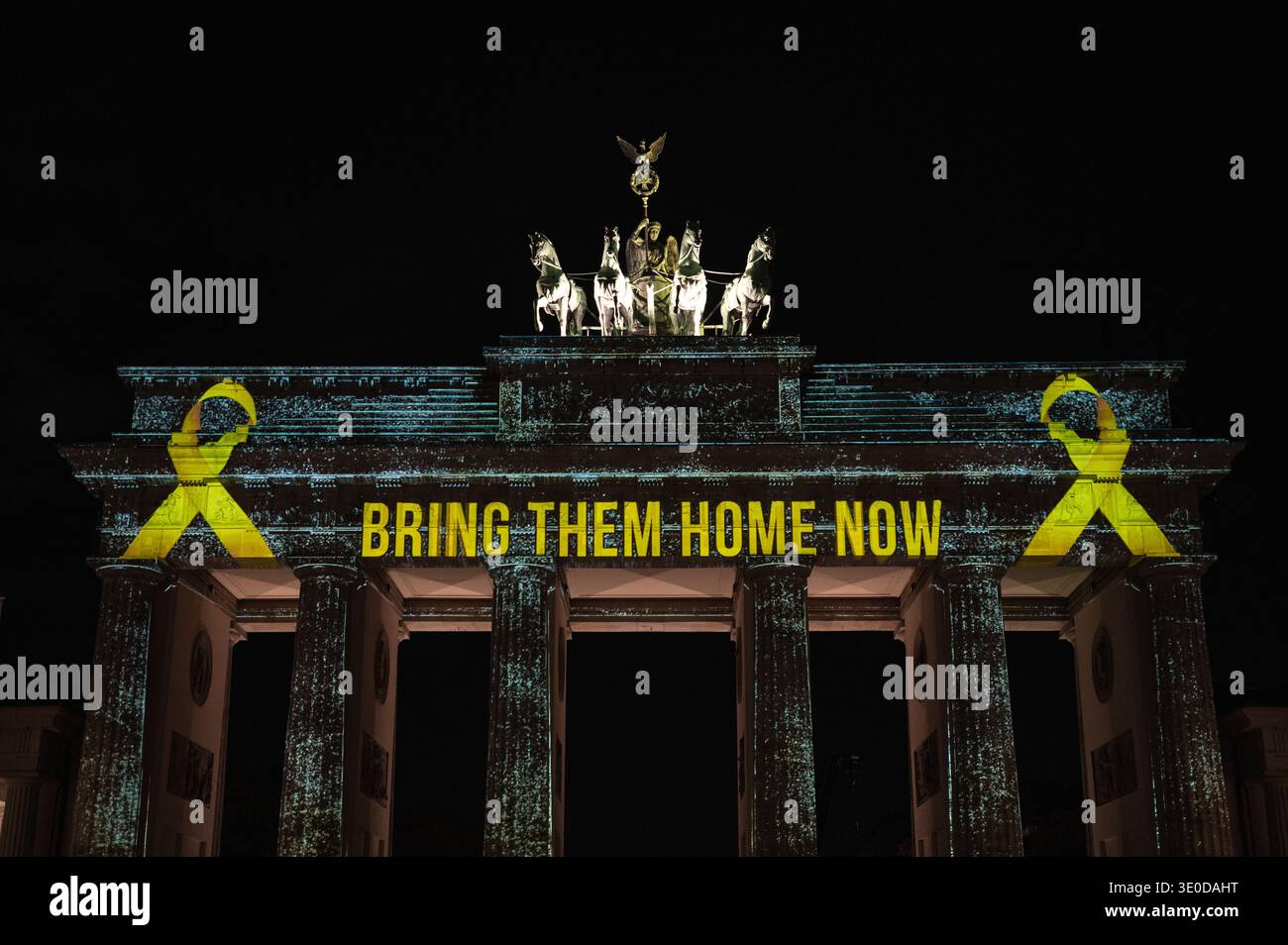 07.10.2024, Germany, Berlin, - Europe - As a symbolic gesture of solidarity, on the first anniversary of the 7 October massacre in Israel, the Branden Stock Photo