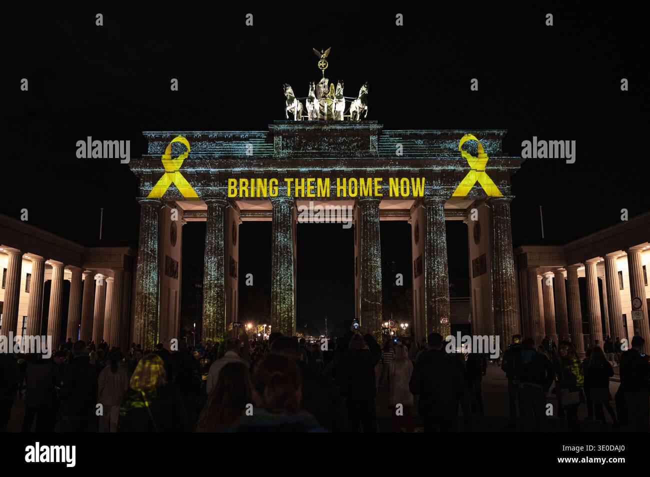 07.10.2024, Germany, Berlin, - Europe - As a symbolic gesture of solidarity, on the first anniversary of the 7 October massacre in Israel, the Branden Stock Photo