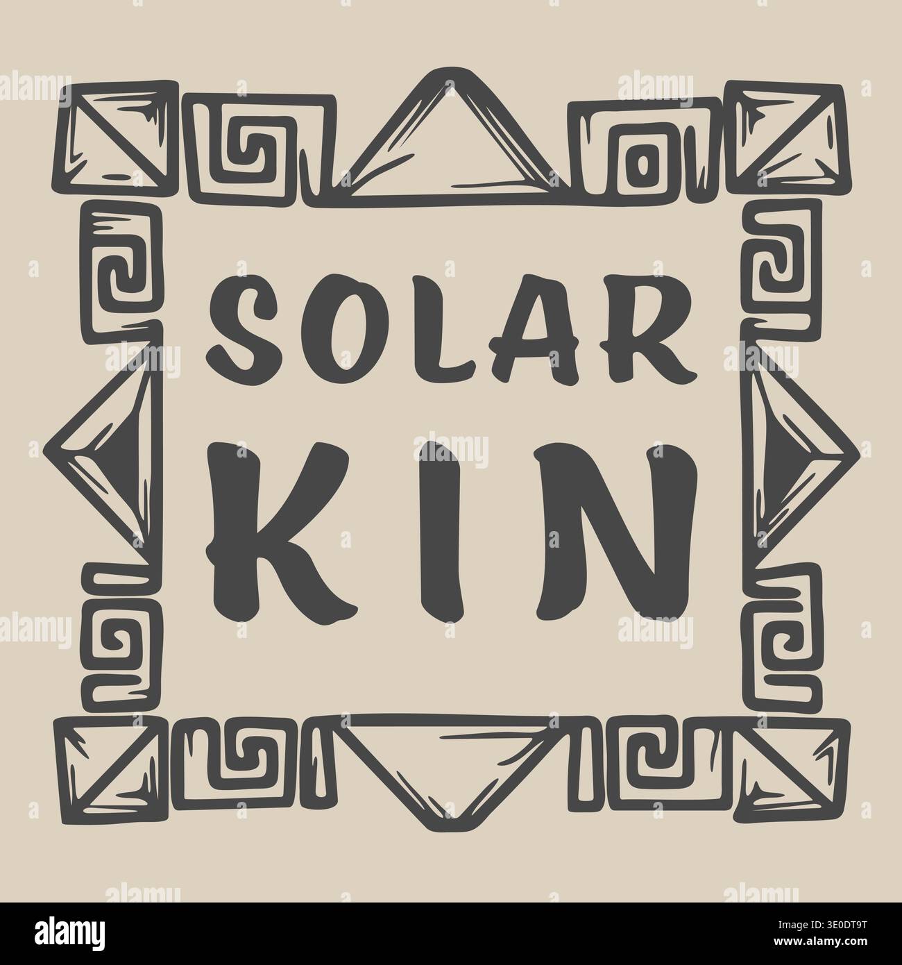 Decorative tile with solar kin text centered inside a geometric carved border pattern Stock Vector