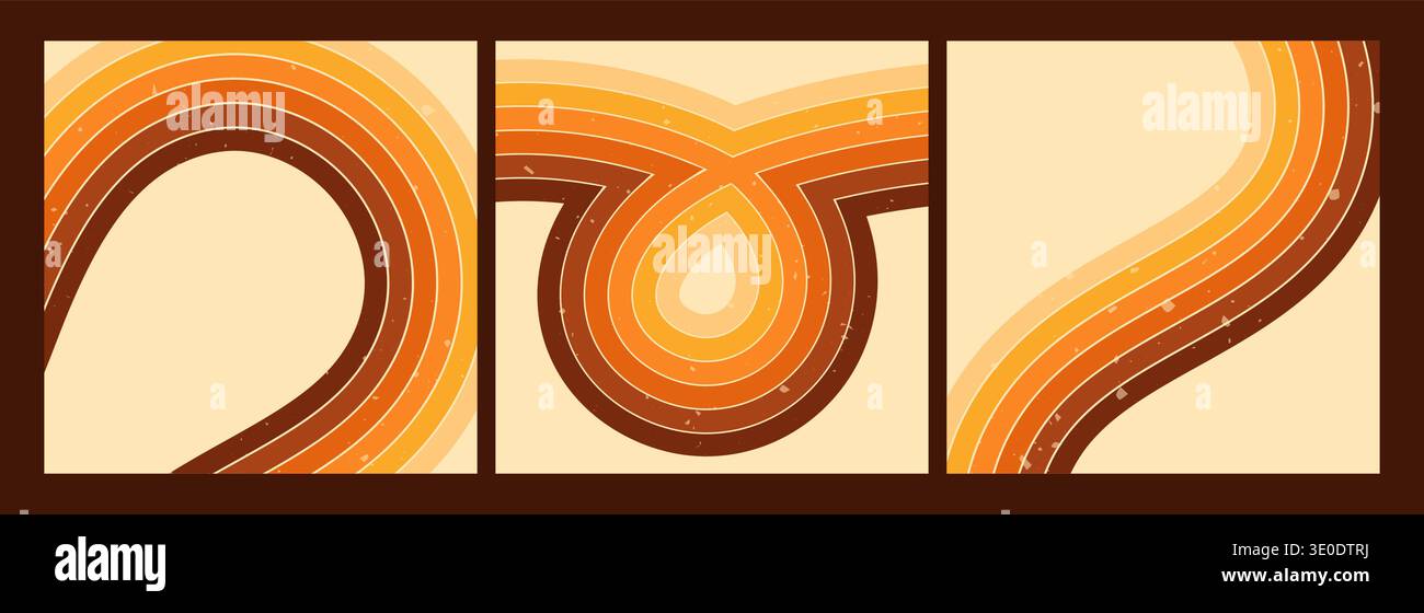 Set with three square designs, rainbow stripe waves. Stock Vector