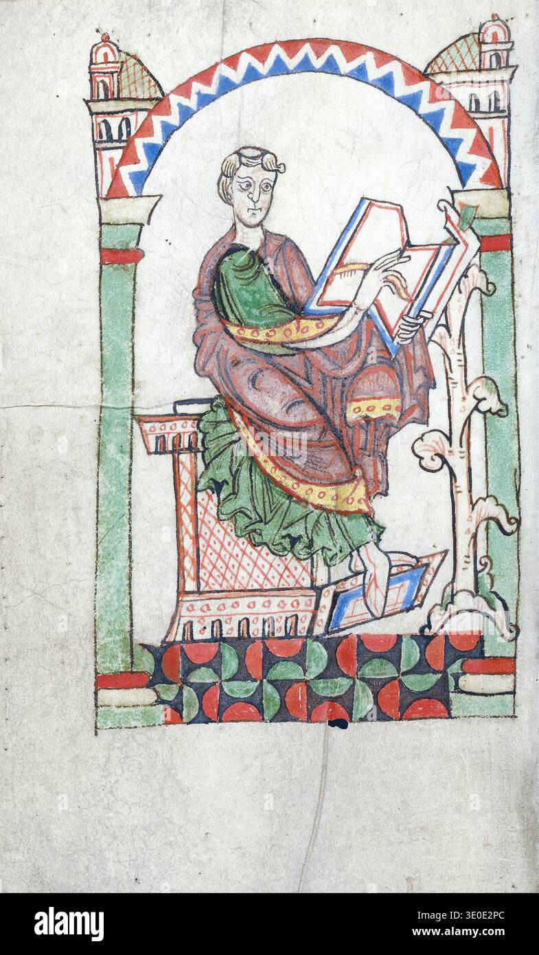Romanesque Writing This medieval manuscript illumination, likely from the early 12th ...